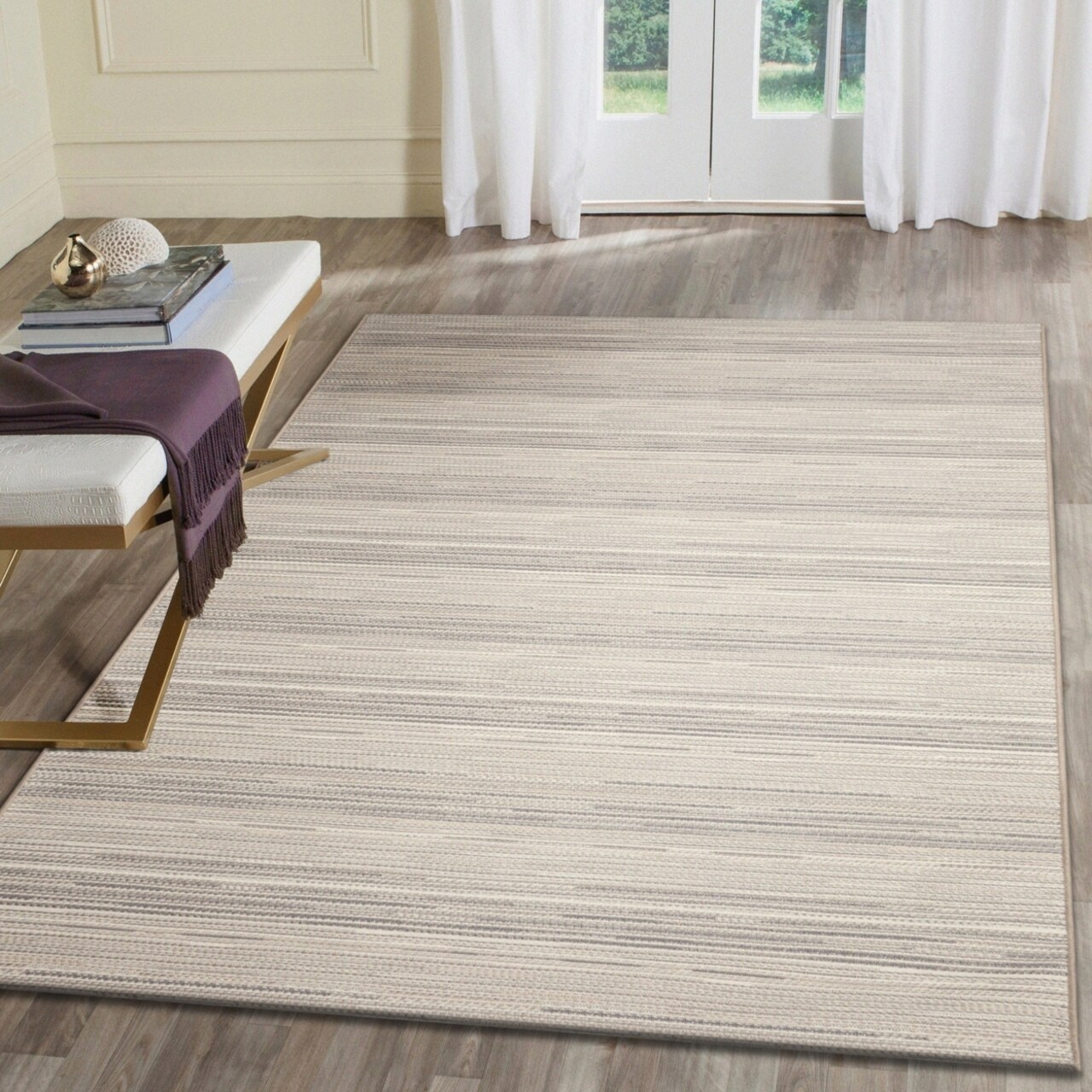 The Rug Department Liora Manne Miranda Tweed Stripe Indoor Outdoor Area Rug Silver/Brown